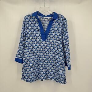 Sigrid Olsen Women Top Size L Linen Coastal Boho Vacation Resort Beach Geometric